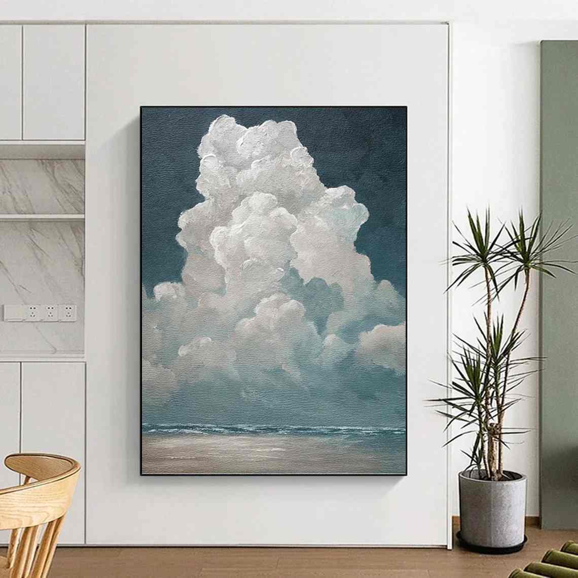 Sky Hand-Painted Ocean - large wall art for living room